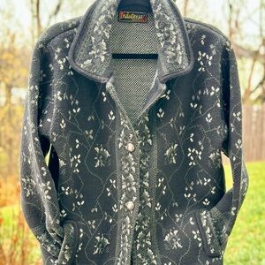 Indutexsa Women's Thick Knit Charcoal Gray Floral Jacket